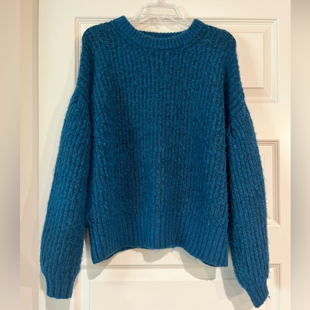 a new day Teal Women's Crew Neck Sweater with Balloon Sleeves